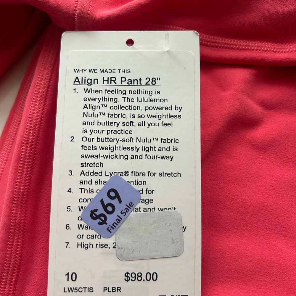 Lululemon Align HR Pant 28" in Bright Pink